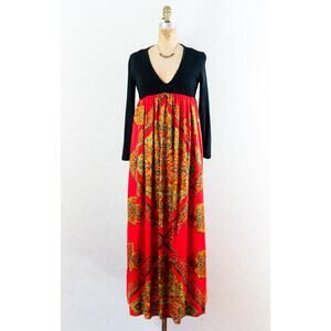 Vintage 70s Amazing Bohemian Groovy Empire Waist Hostess Dress, Saks 5th Ave. S